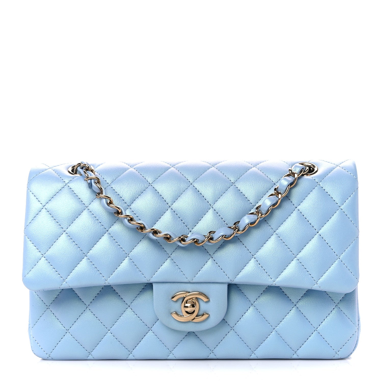 Chanel Iridescent Lambskin Quilted Medium Double Flap Light Blue 1 of 11