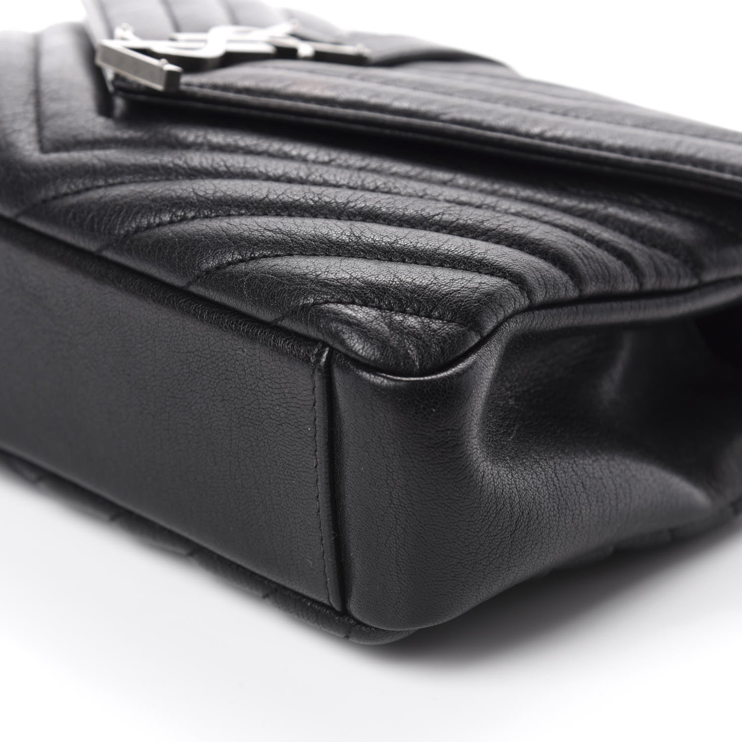 Saint Laurent Sheepskin Matelasse Chevron Monogram Medium College Bag Black 7 of 12