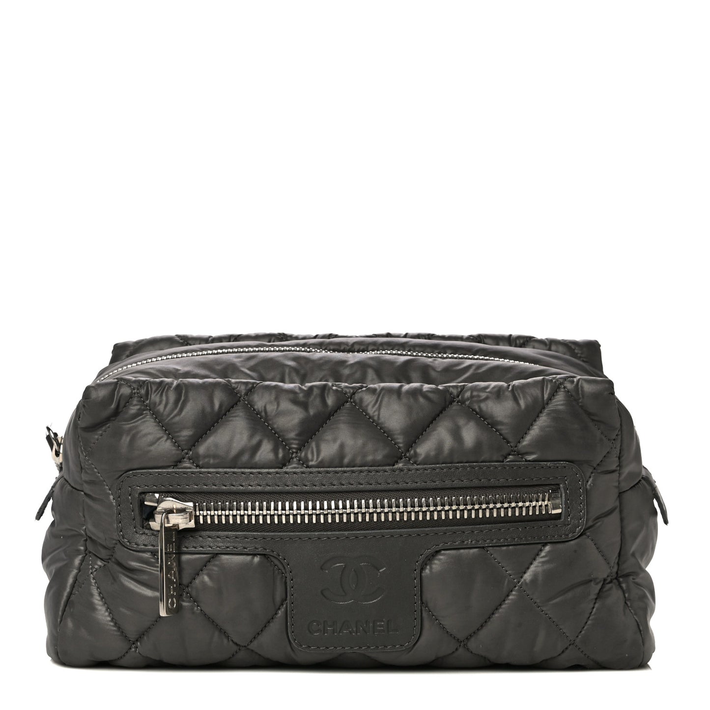 Nylon Quilted Cocoon Cosmetic Case Grey