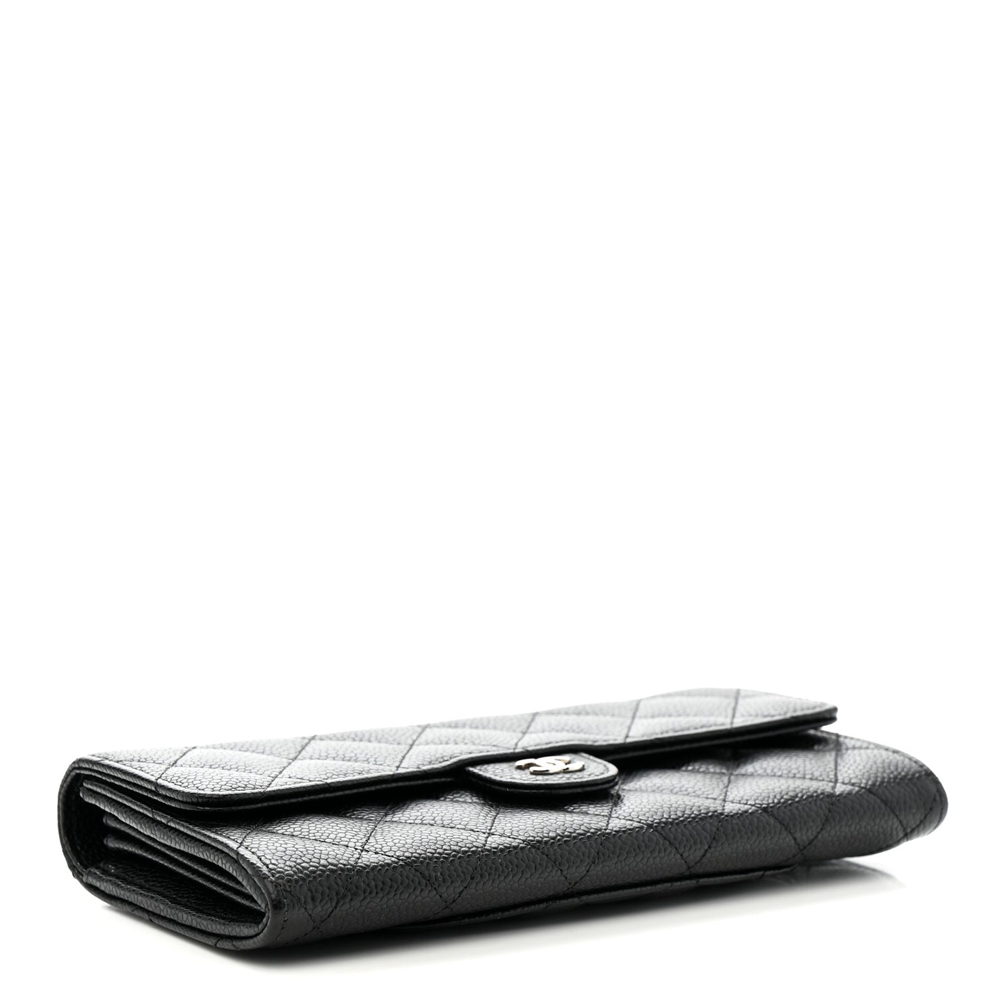 Caviar Quilted Large Gusset Flap Wallet Black