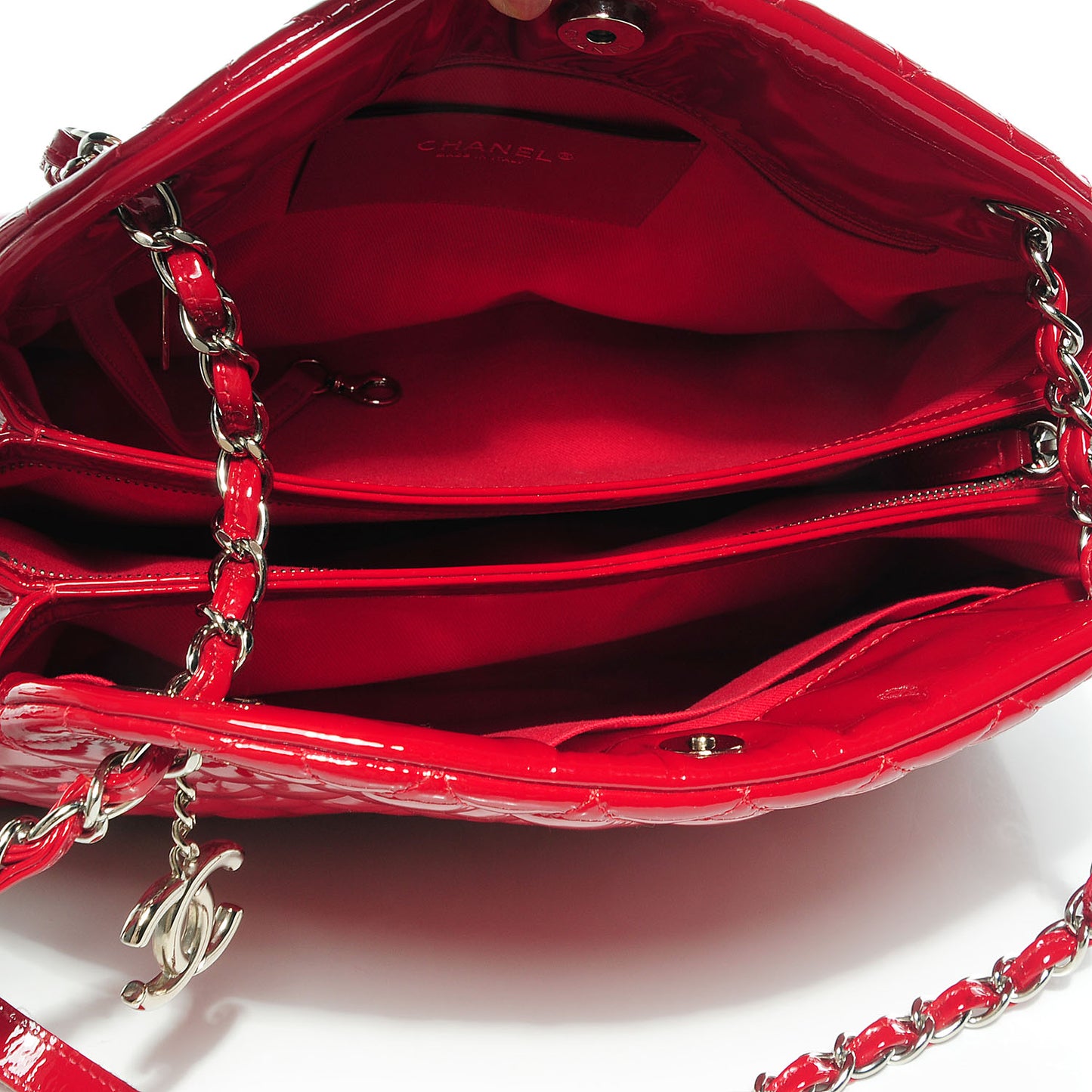 Patent Quilted Large Just Mademoiselle Bowling Bag Red
