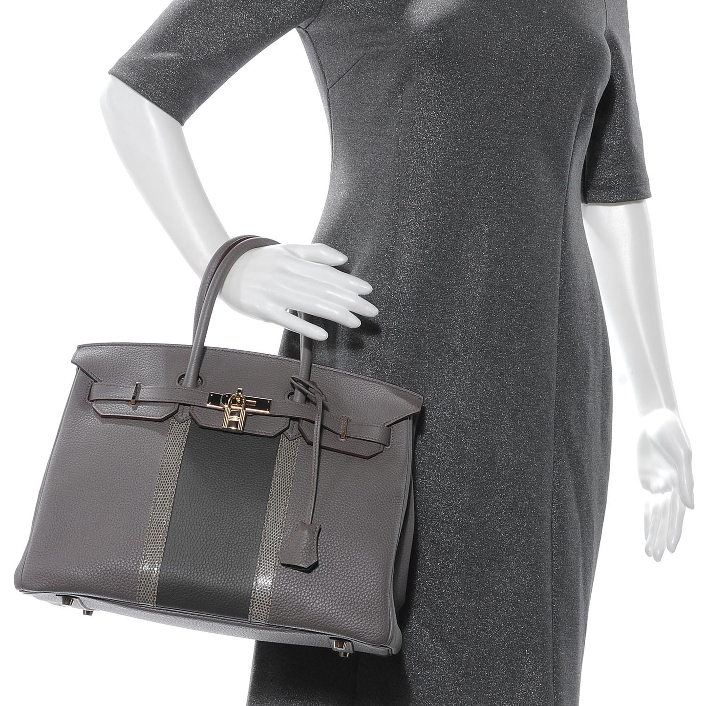 Taurillon Clemence and Lizard Club Birkin 35 Etain