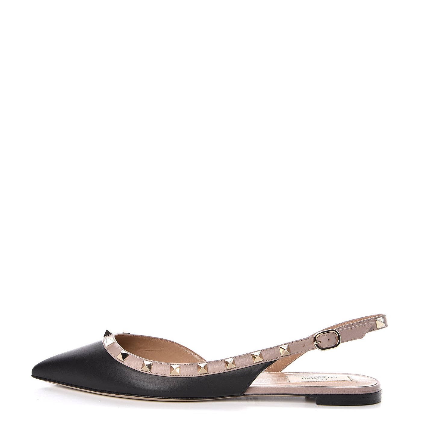 Nappa Rockstud Slingback Flats 40 Black Poudre