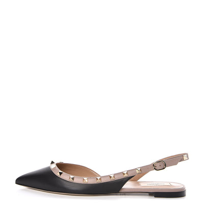 Valentino Garavani Nappa Rockstud Slingback Flats 40 Black Poudre 1 of 9