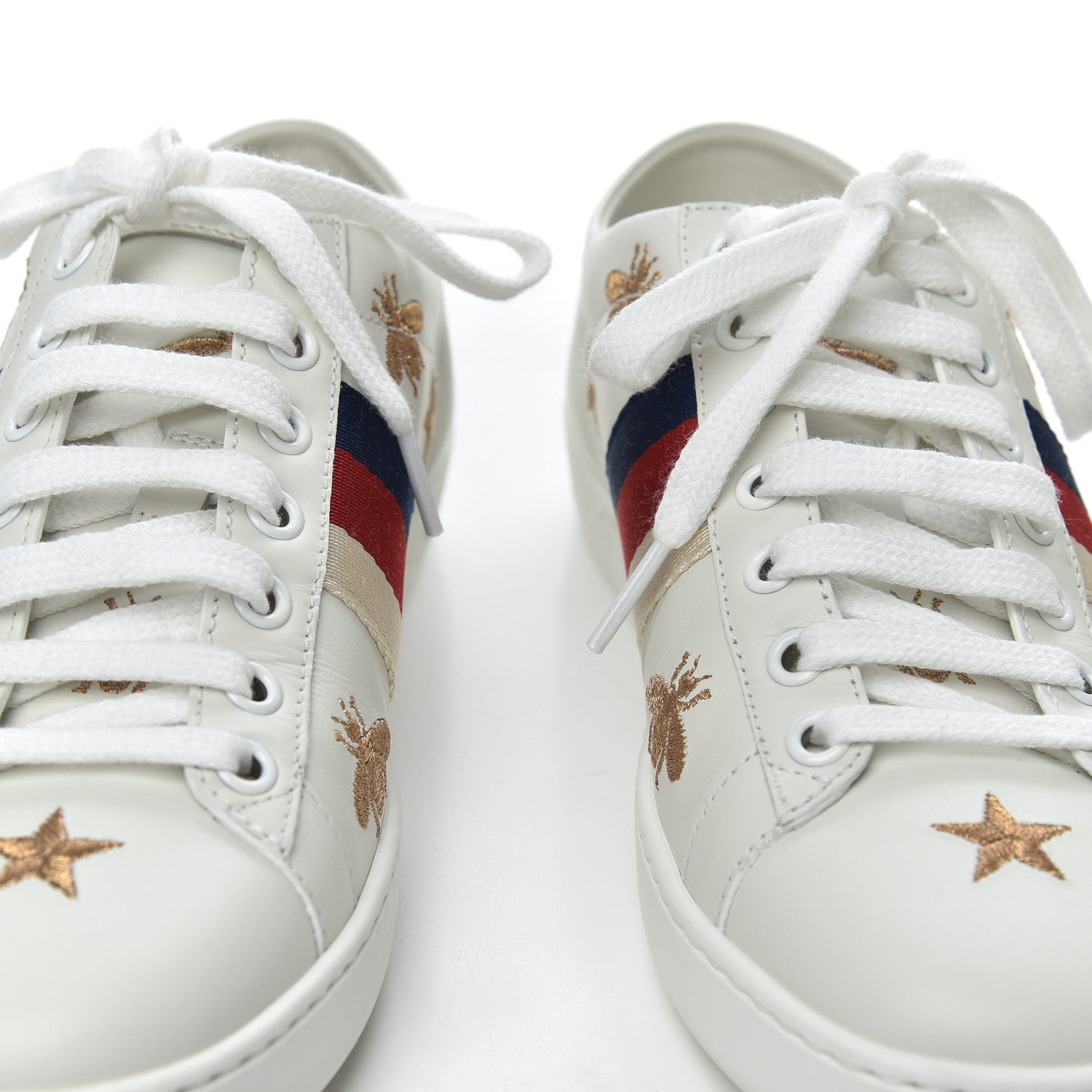 Gucci Calfskin Bee Star Embroidered Sylvie Web Ace Sneakers 35.5 White 11 of 12