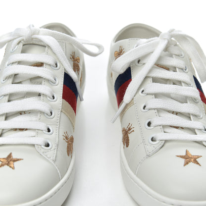 Gucci Calfskin Bee Star Embroidered Sylvie Web Ace Sneakers 35.5 White 11 of 12