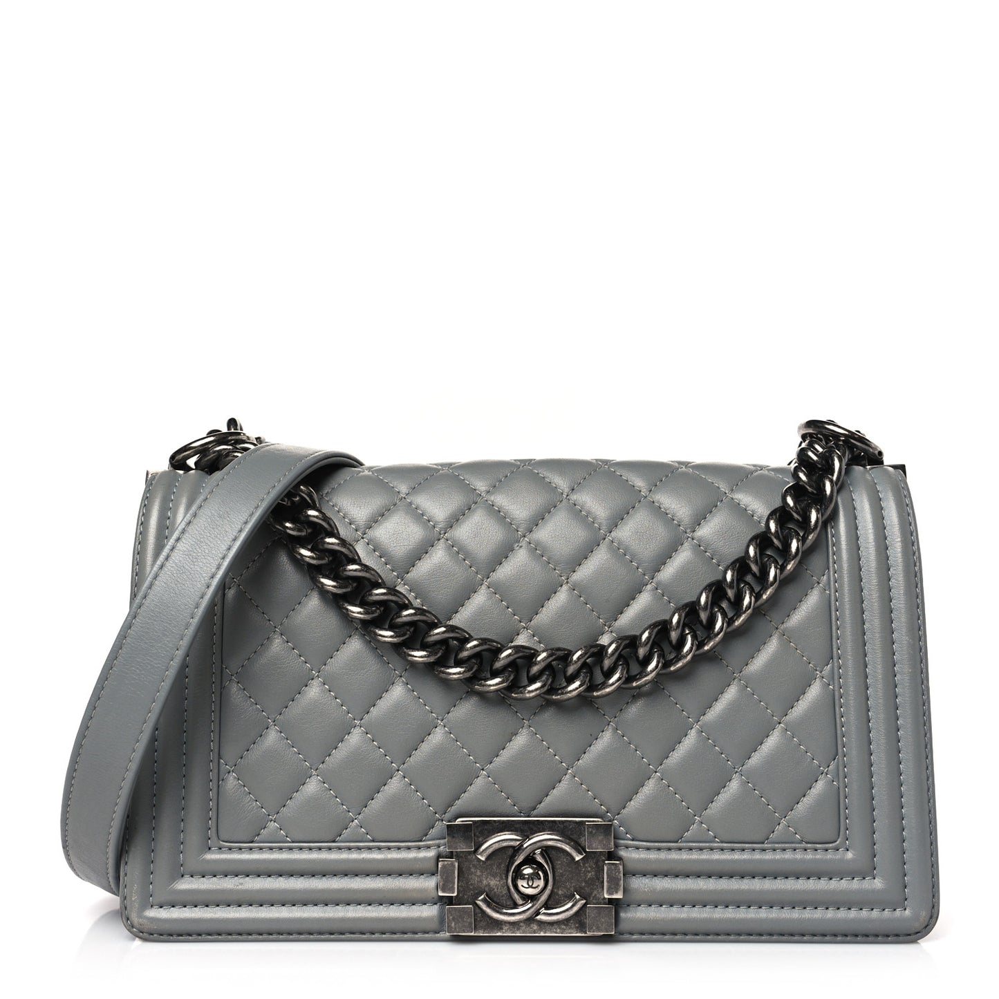 Lambskin Quilted Medium Boy Flap Grey