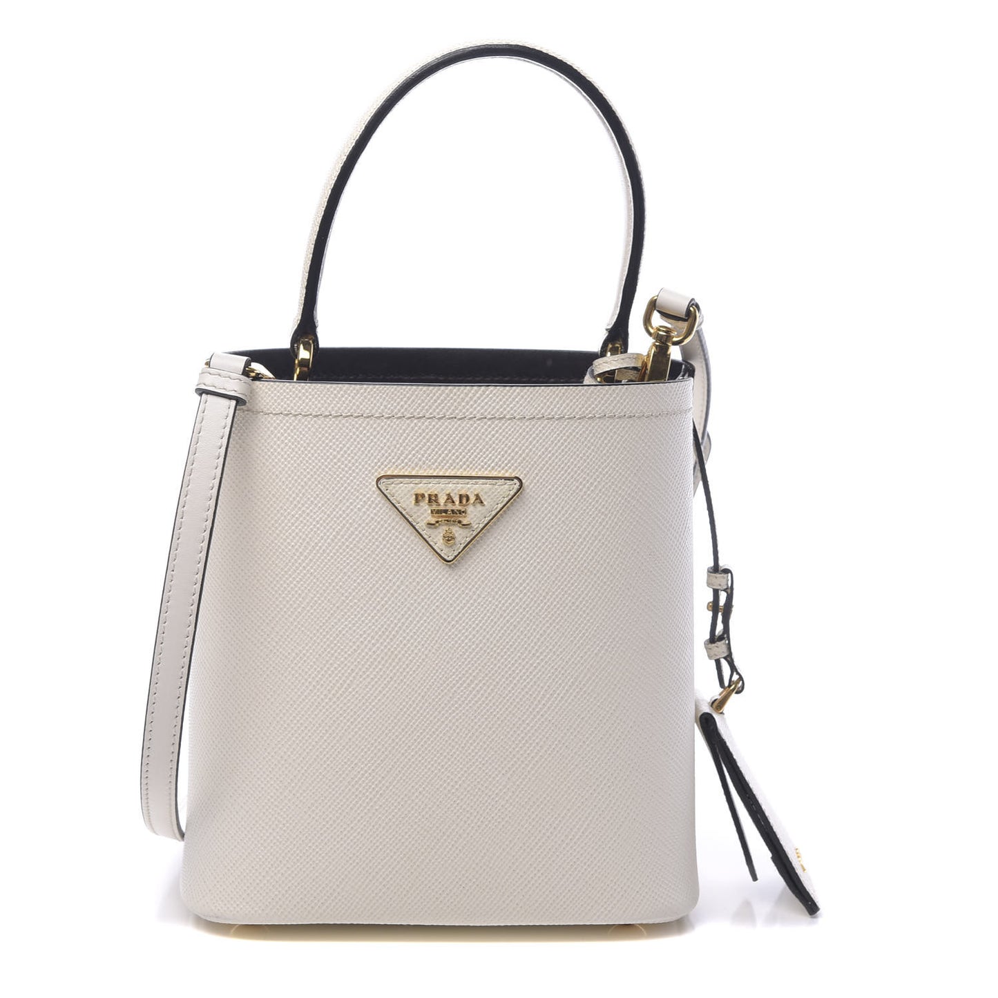 Saffiano Cuir Calfskin Small Panier Bucket Bag White Black