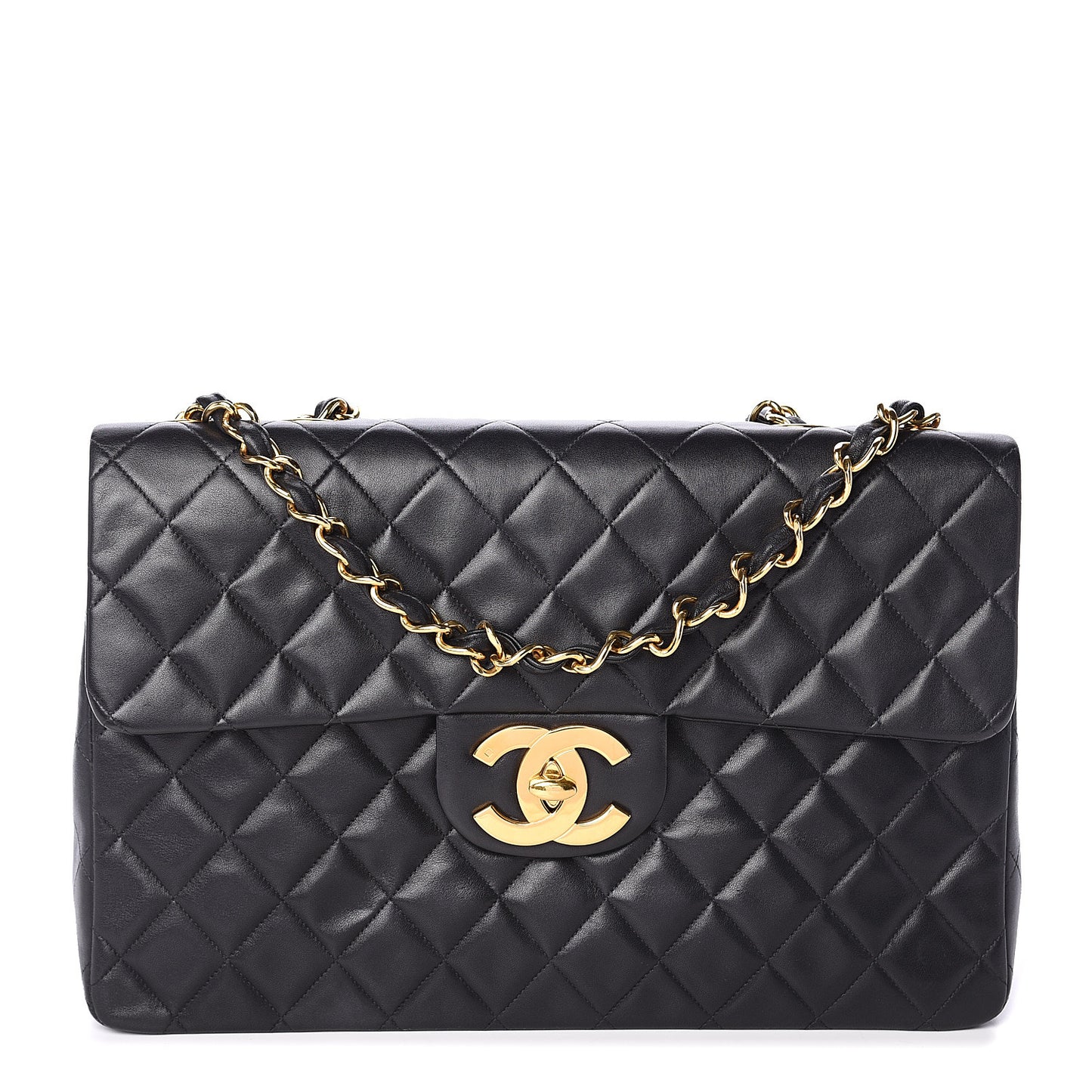 Lambskin Quilted XL Jumbo Single Flap Black