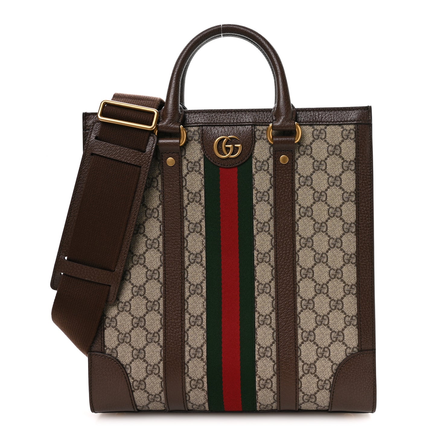 GG Supreme Monogram Textured Dollar Calfskin Web Medium Ophidia Tote Bag Beige Ebony