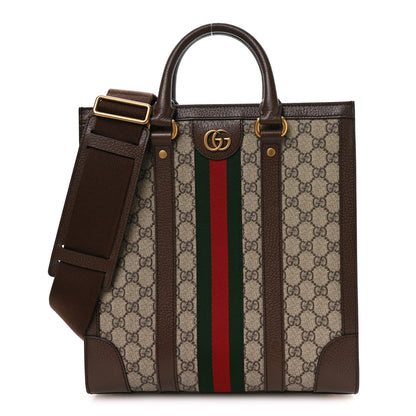 Gucci GG Supreme Monogram Textured Dollar Calfskin Web Medium Ophidia Tote Bag Beige Ebony 1 of 10