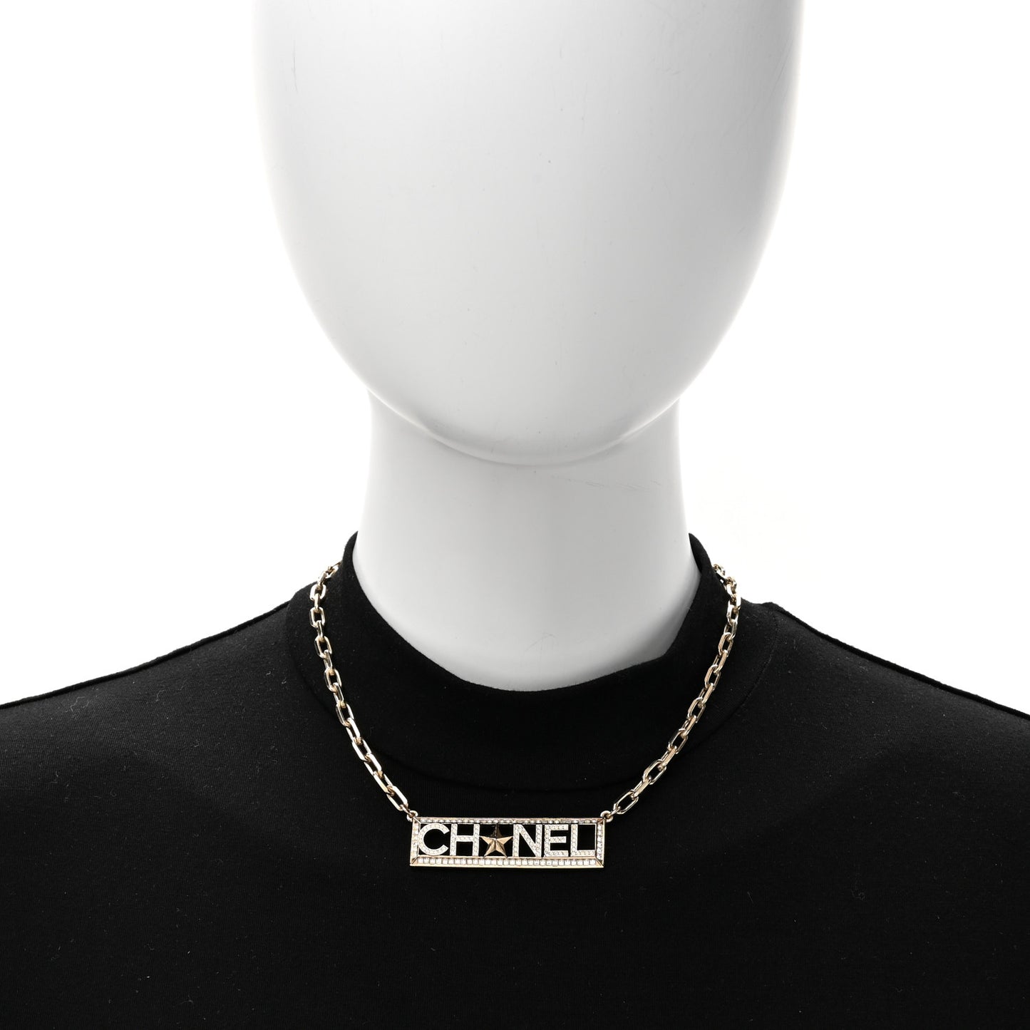 Metal Crystal Logo Choker Necklace Gold