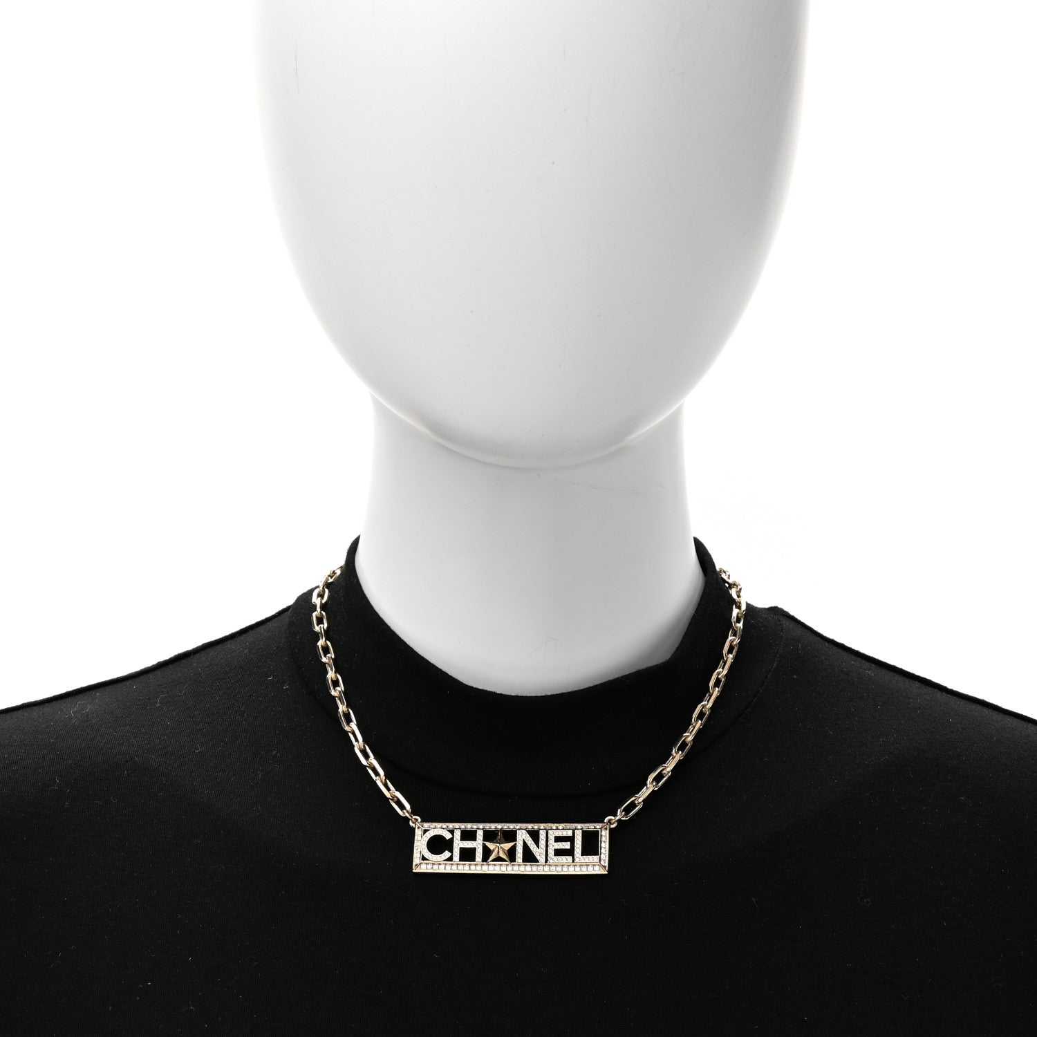 Chanel Metal Crystal Logo Choker Necklace Gold 3 of 4
