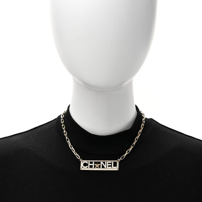Chanel Metal Crystal Logo Choker Necklace Gold 3 of 4