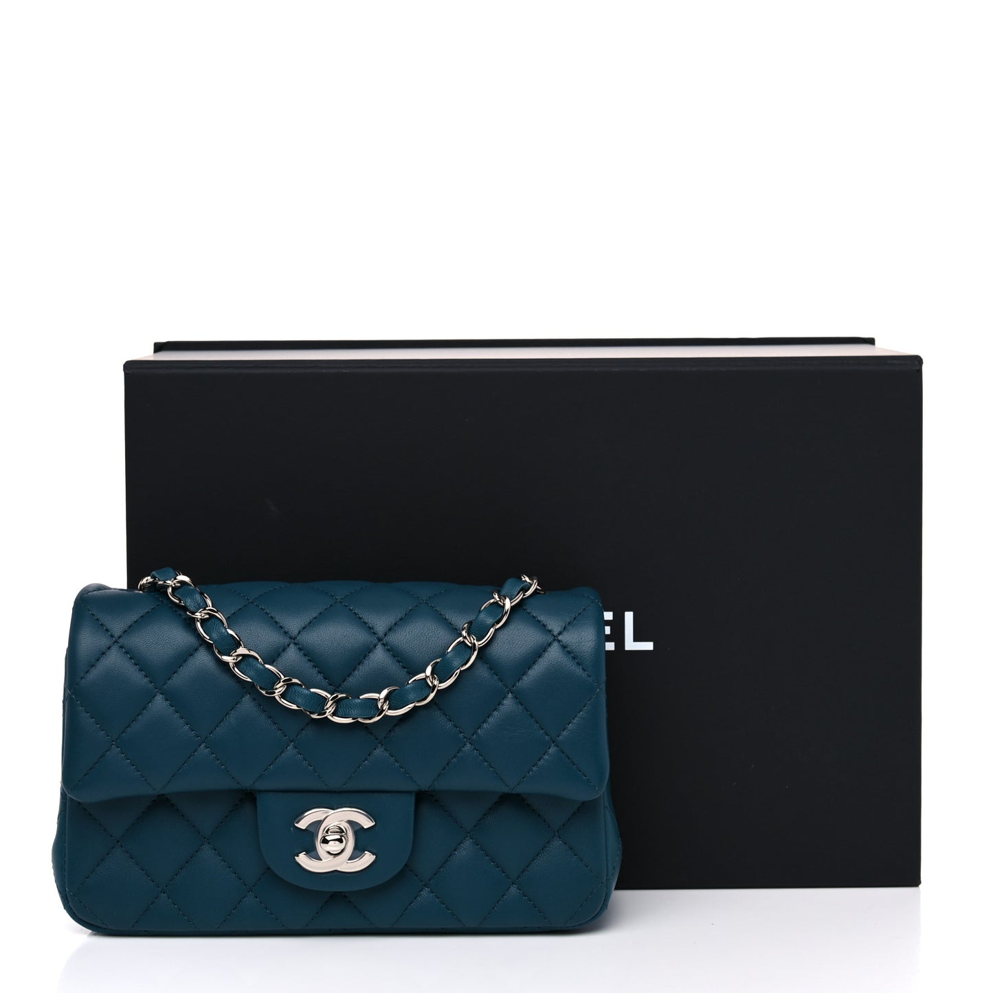 Lambskin Quilted Mini Rectangular Flap Dark Blue