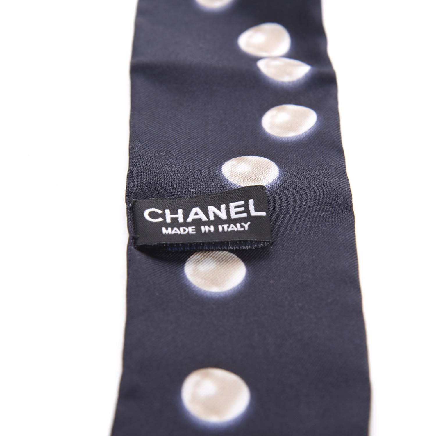 Chanel Silk Pearl CC Slim Bandeau Scarf Navy 2 of 6