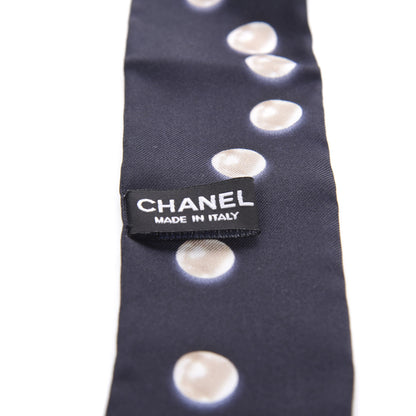 Chanel Silk Pearl CC Slim Bandeau Scarf Navy 2 of 6