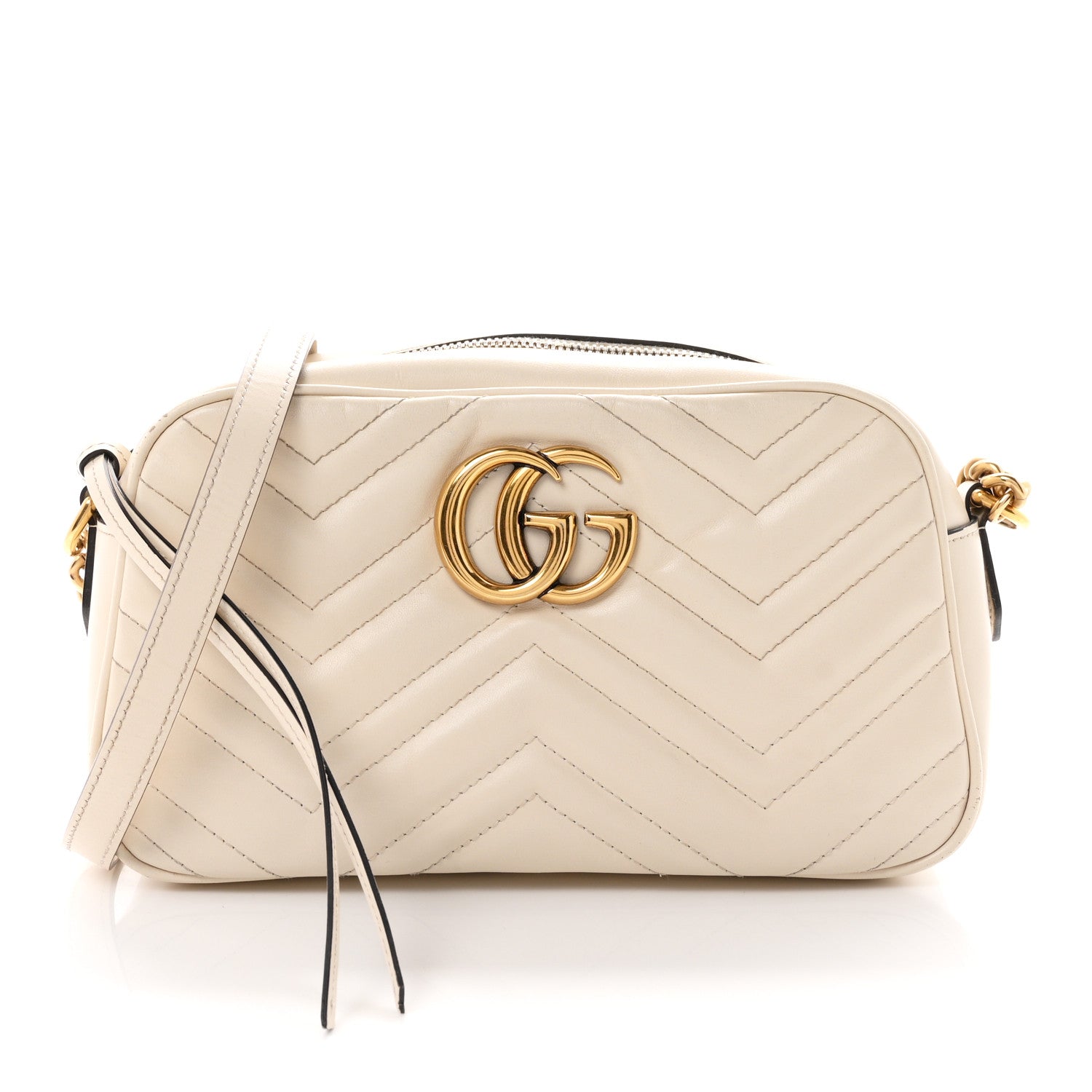 Gucci Calfskin Matelasse Small GG Marmont Chain Shoulder Bag White 1 of 11