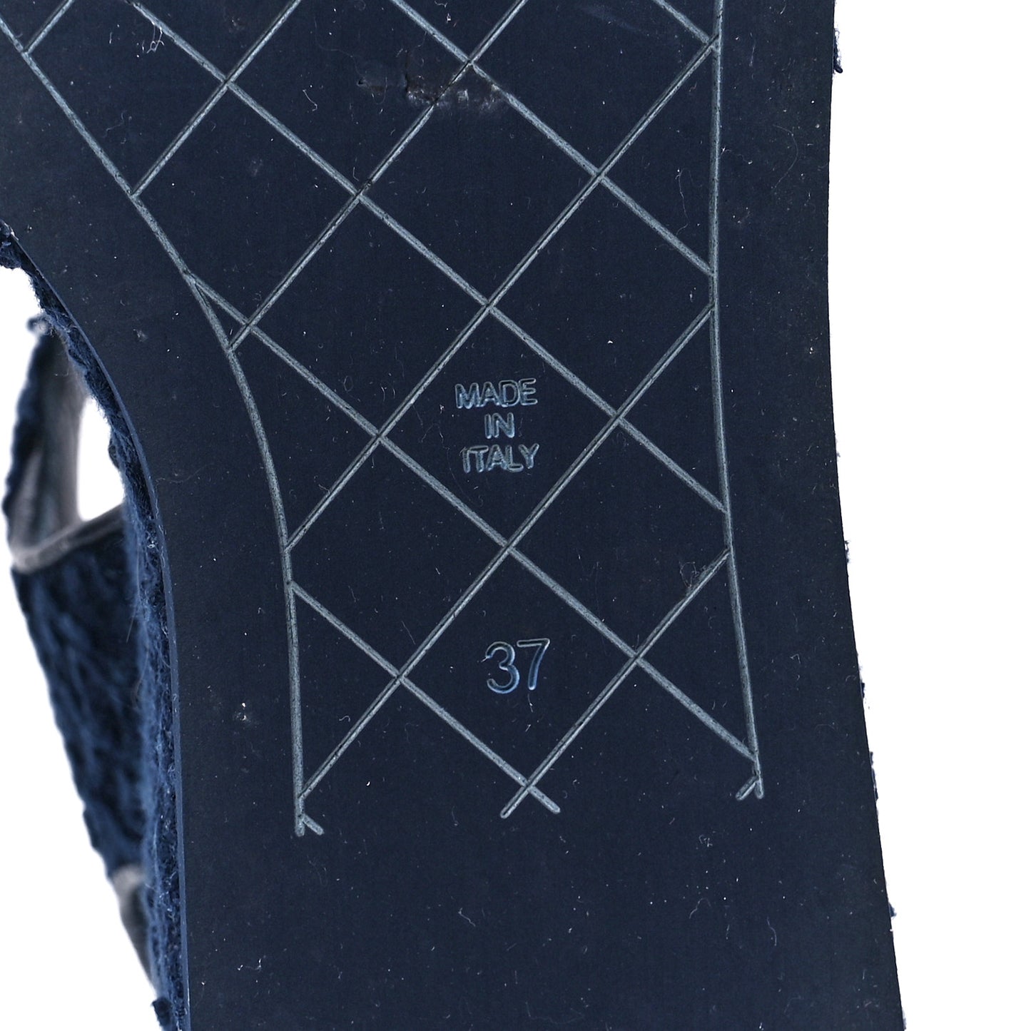 Silk Linen Tweed Quilted CC Platform Sandals 37 Navy Blue Gray