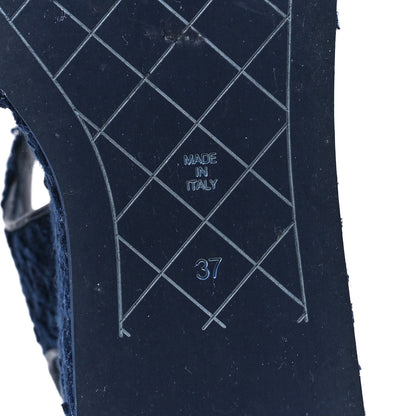 Chanel Silk Linen Tweed Quilted CC Platform Sandals 37 Navy Blue Gray 6 of 9