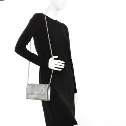Christian Dior Metallic Patent Micro-Cannage Diorama Wallet on Chain Pouch Silver 2 of 9