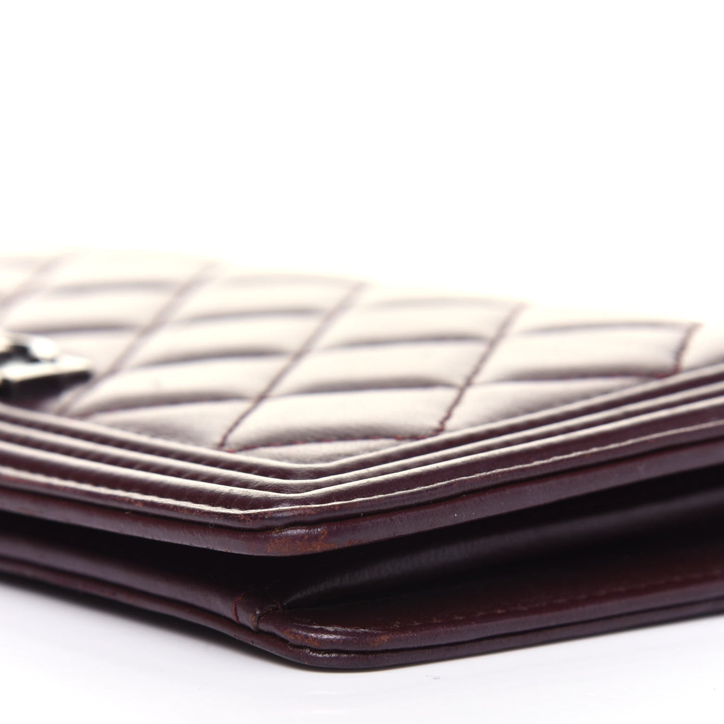 Lambskin Quilted Boy Yen Wallet Dark Red