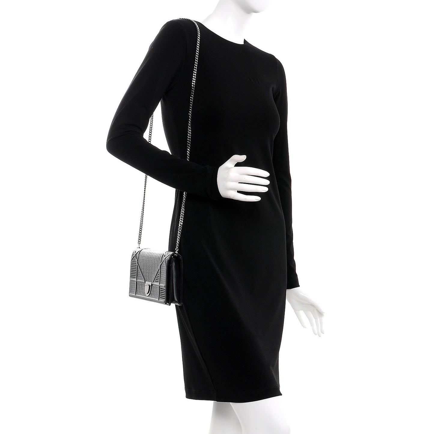 Metallic Patent Micro-Cannage Diorama Wallet on Chain Pouch Onyx Black