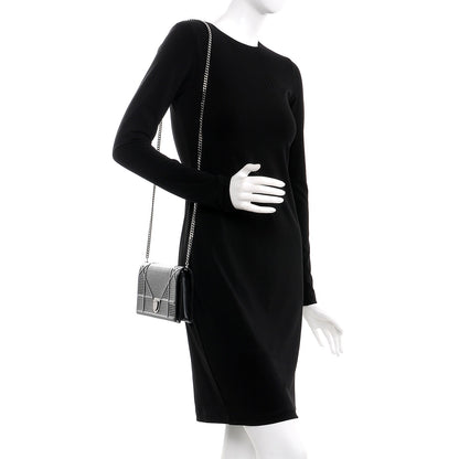 Christian Dior Metallic Patent Micro-Cannage Diorama Wallet on Chain Pouch Onyx Black 2 of 11