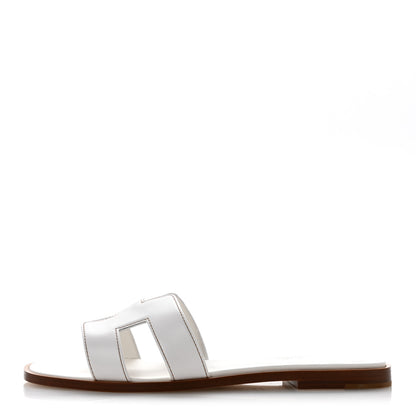 Hermes Box Calfskin Oran Sandals 37.5 White 1 of 10