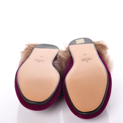 Gucci Velvet Fur Womens Princetown Slippers 38 Fucsia Violet Cyclamen Natural 5 of 7