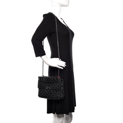 Valentino Garavani Craquele Nappa Medium Rockstud Spike Shoulder Bag Black 2 of 13