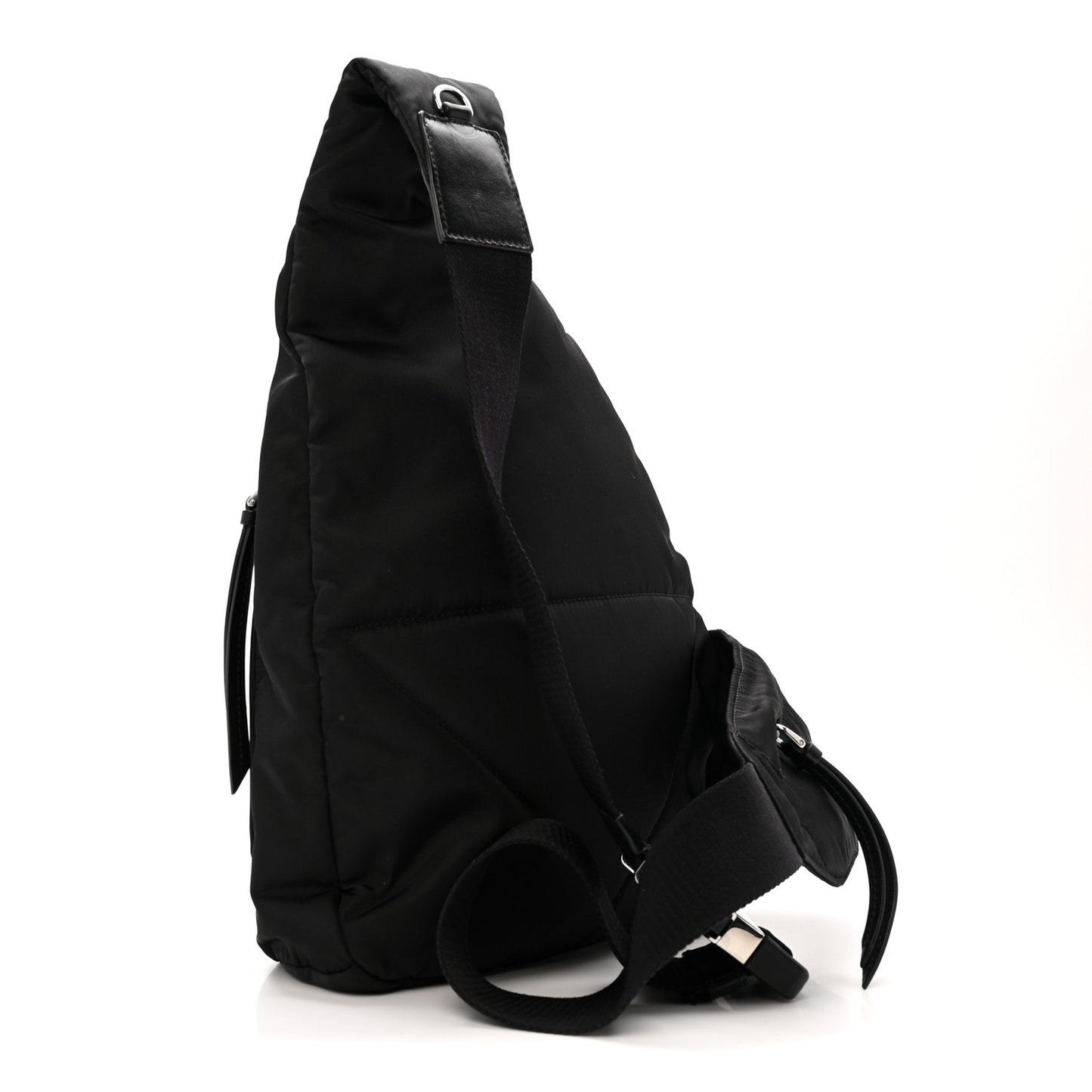 Re-Nylon Vitello Metal Triangle Logo Sling Backpack Black