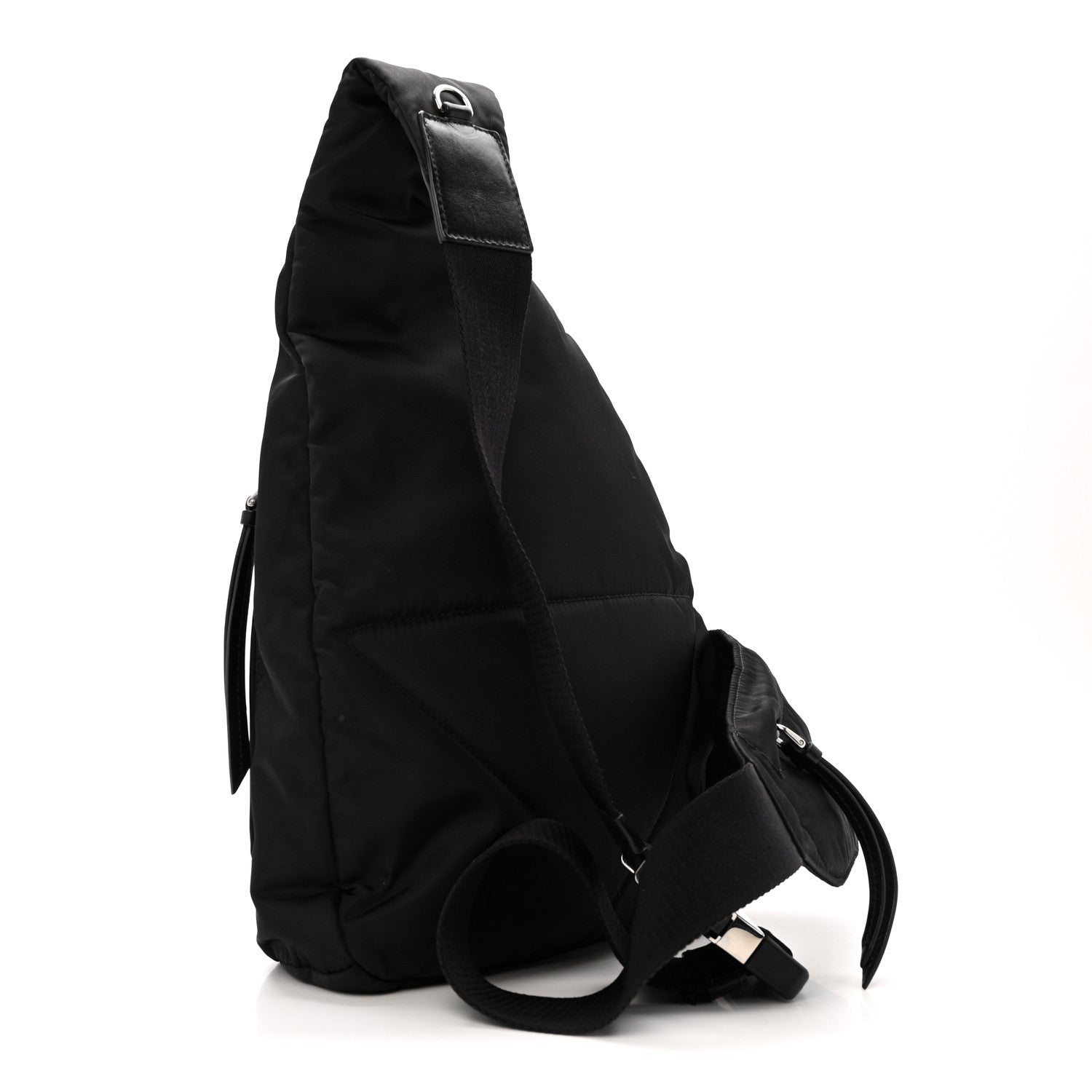 Prada Re-Nylon Vitello Metal Triangle Logo Sling Backpack Black 3 of 12