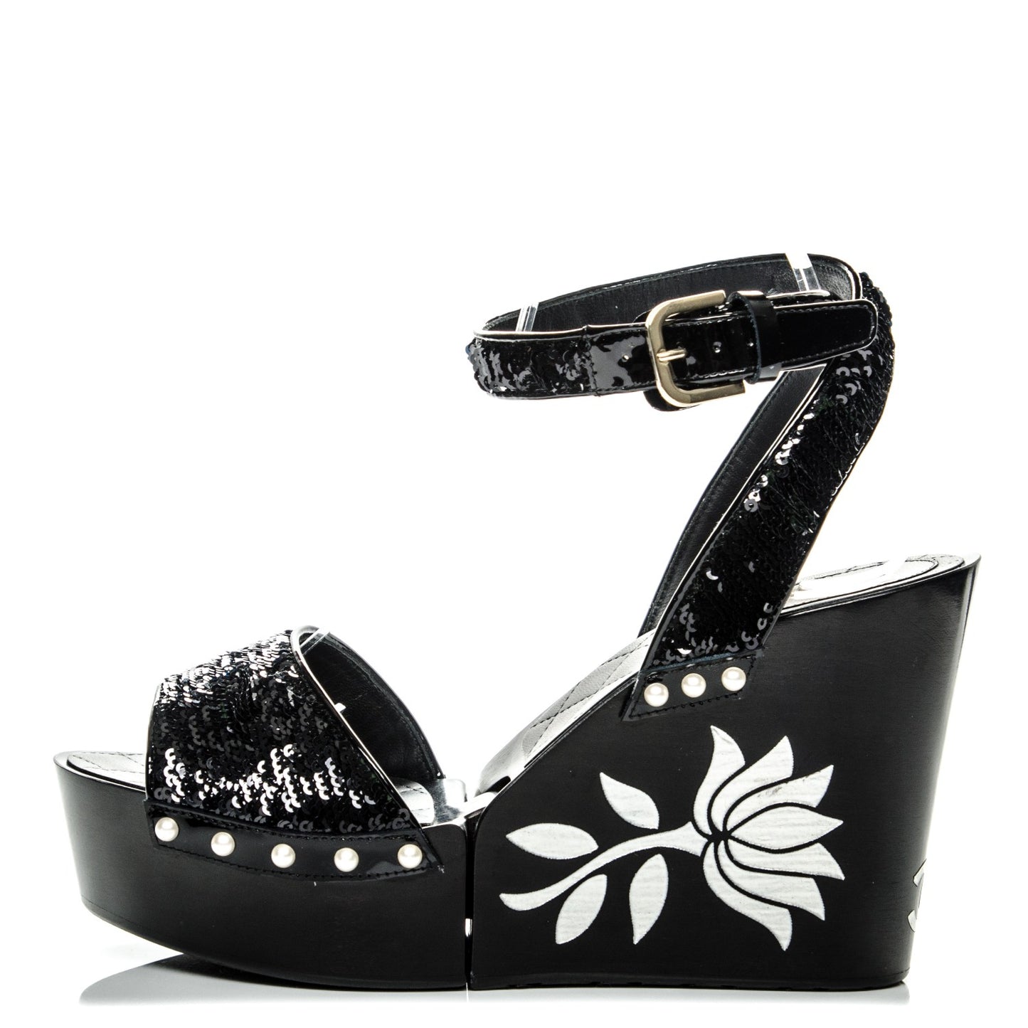 Sequin Wedge Sandals 38.5 Black