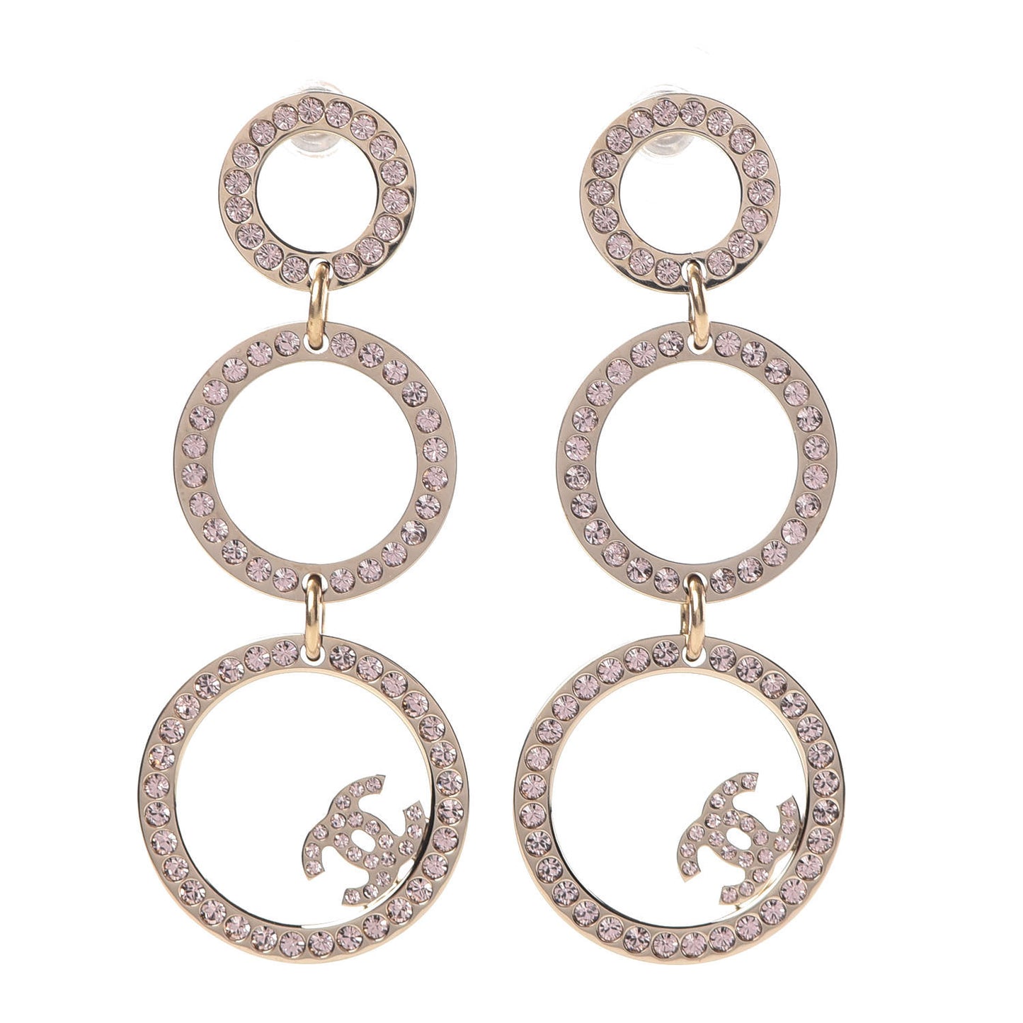 Crystal CC Drop Earrings Gold Pink