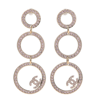 Chanel Crystal CC Drop Earrings Gold Pink 1 of 4