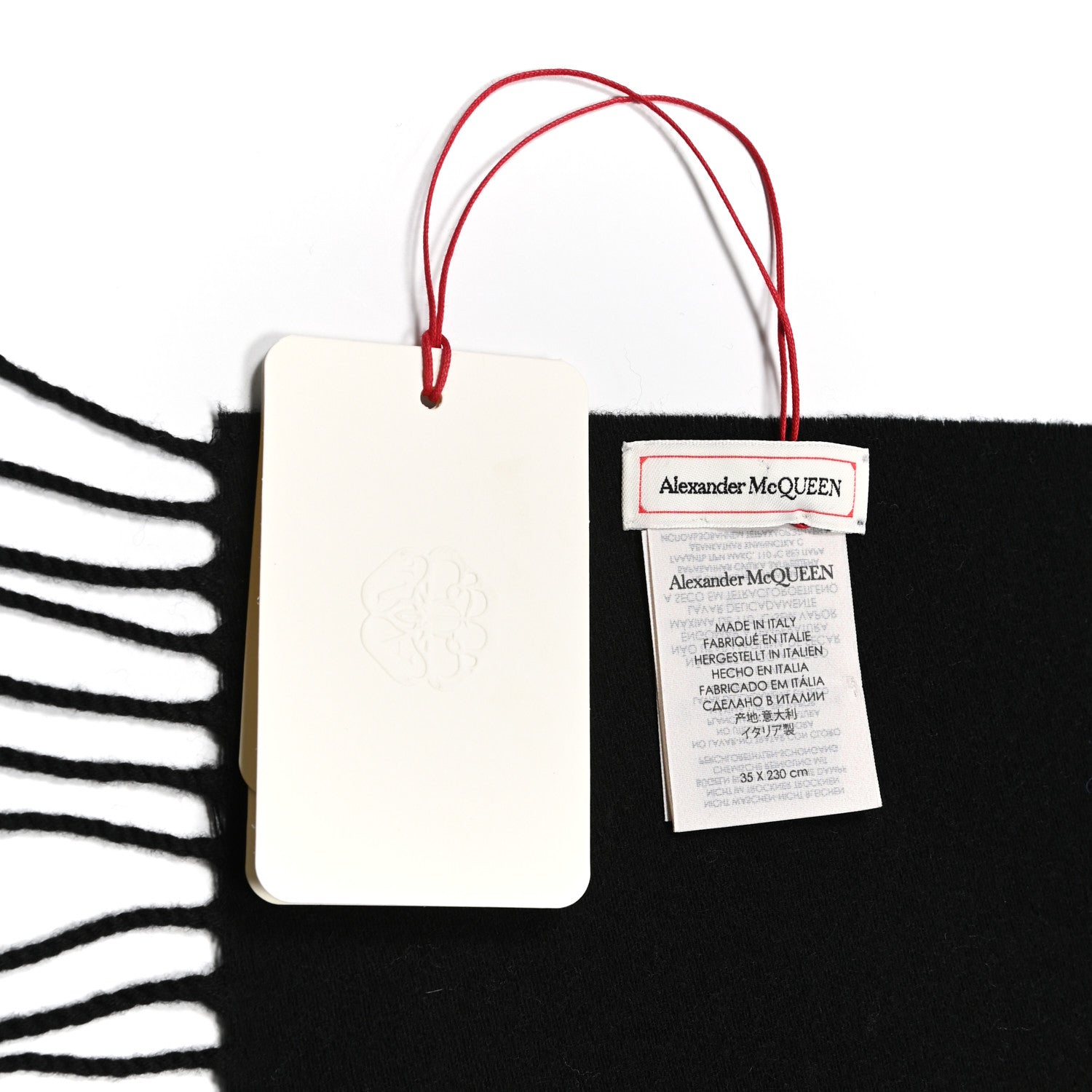 Alexander McQueen Wool Cashmere Logo Scarf Black Red White 3 of 4