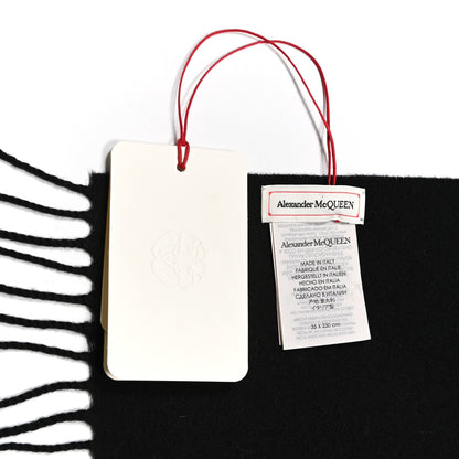 Alexander McQueen Wool Cashmere Logo Scarf Black Red White 3 of 4