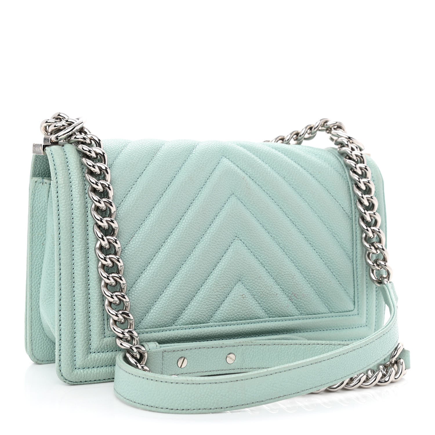Chanel Caviar Chevron Quilted Medium Boy Flap Light Blue 3 of 12