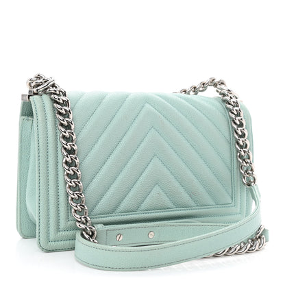Chanel Caviar Chevron Quilted Medium Boy Flap Light Blue 3 of 12