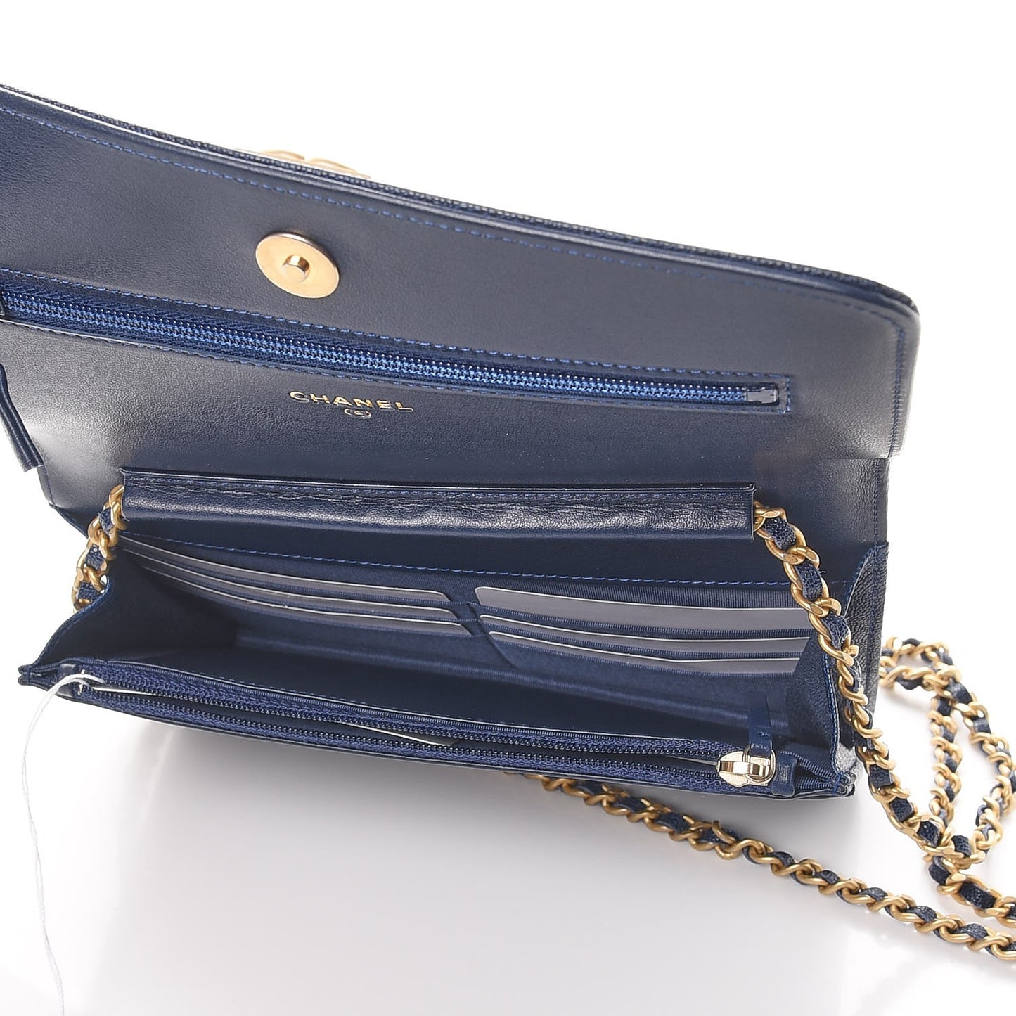 Caviar Quilted Boy Wallet On Chain WOC Navy