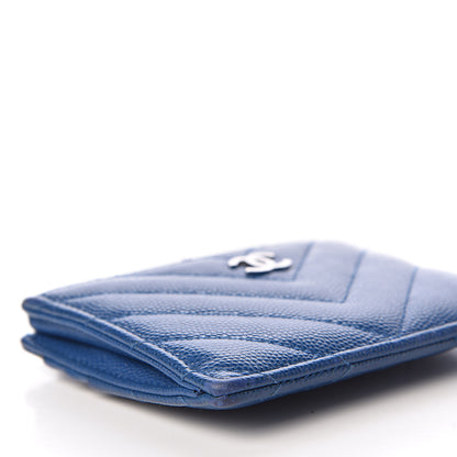 Chanel Caviar Chevron Quilted CC Zip Card Holder Blue 8 of 12