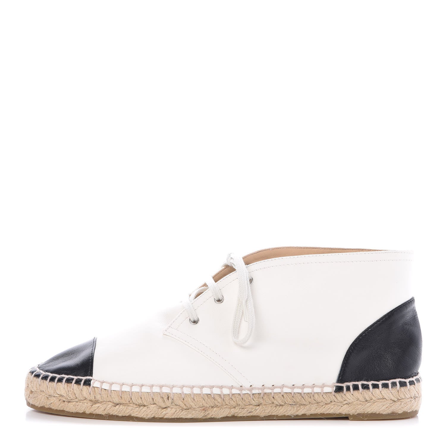 Chanel Lambskin Cap Toe Lace Up Espadrilles 42 White Black 1 of 8