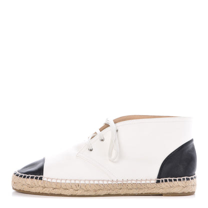 Chanel Lambskin Cap Toe Lace Up Espadrilles 42 White Black 1 of 8