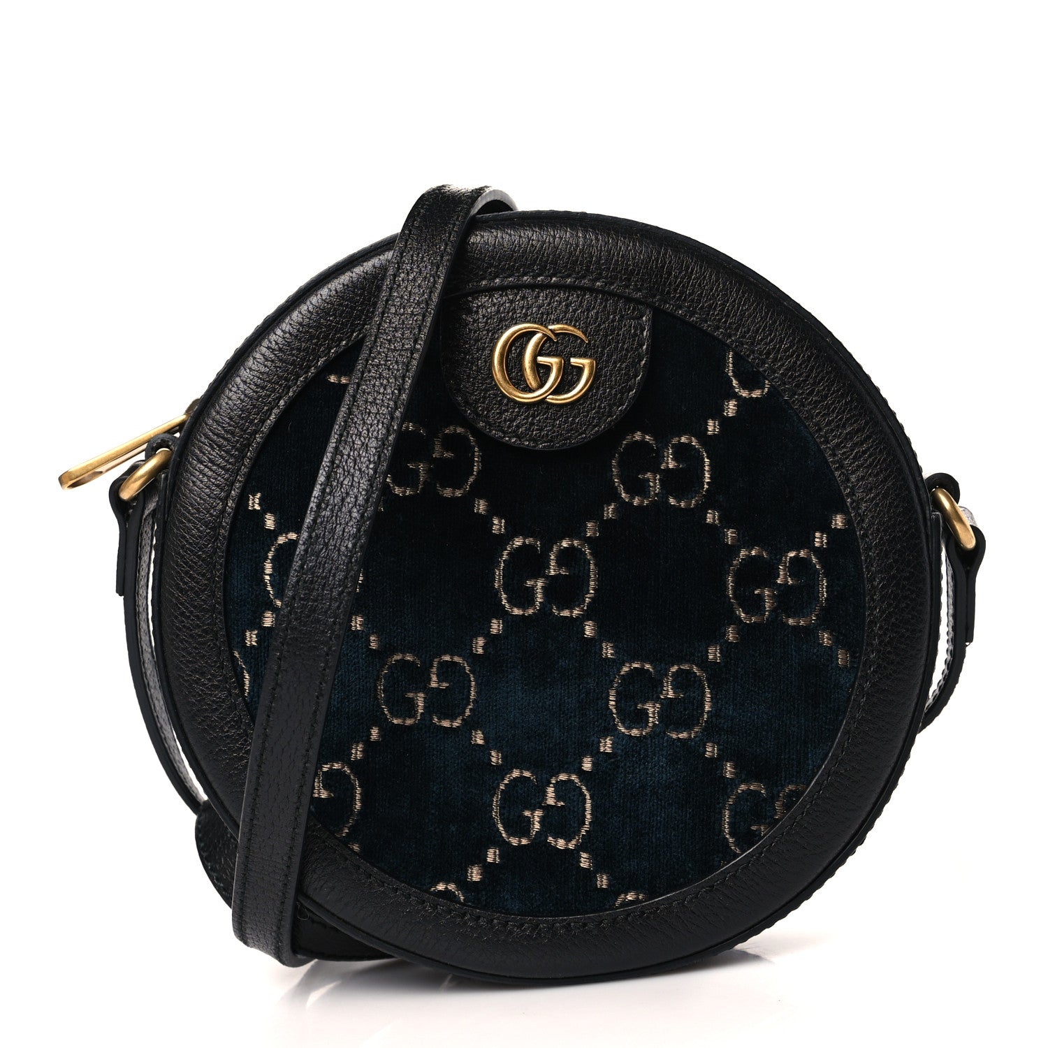 Gucci Velvet Calfskin GG Monogram Round Shoulder Bag Blue Beige 1 of 9