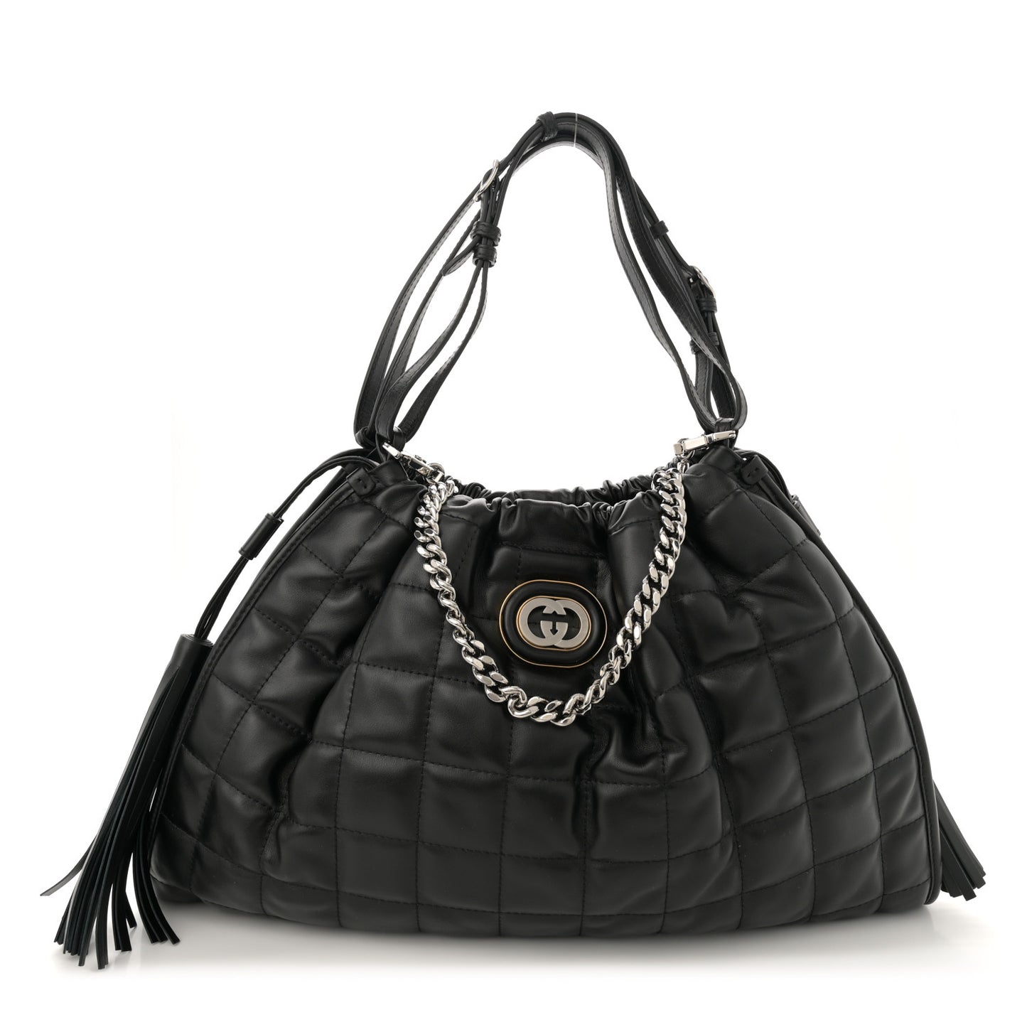 Calfskin Quilted Large Deco Tote Bag Black