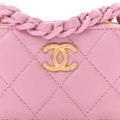 Chanel Lambskin Quilted Mini Lacquered Chain Clutch Pink 8 of 12