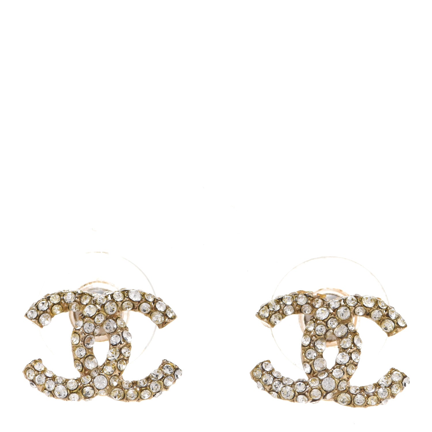 Chanel Crystal Timeless CC Earrings Light Gold 1 of 5