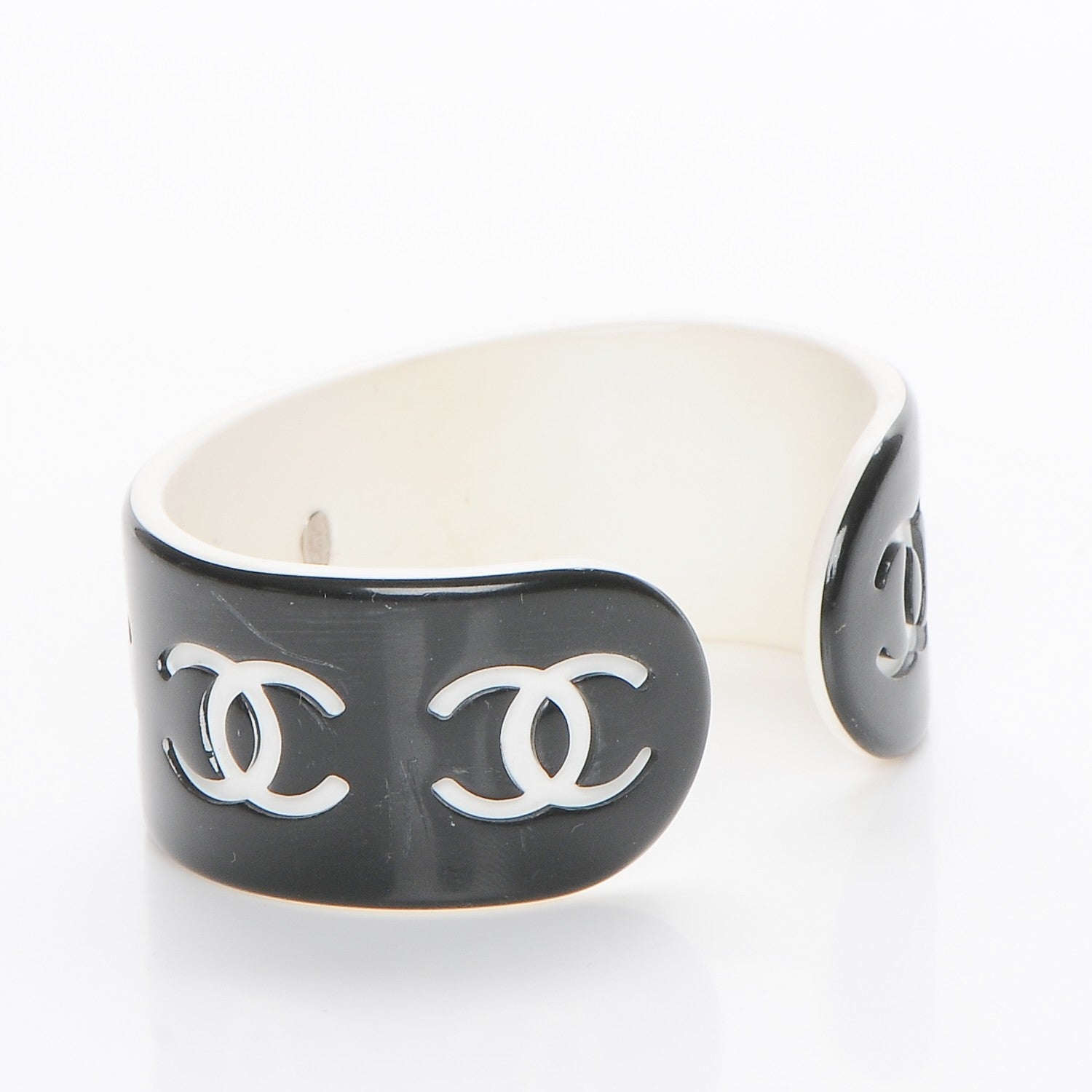 Chanel Resin CC Narrow Cuff Black White 4 of 5