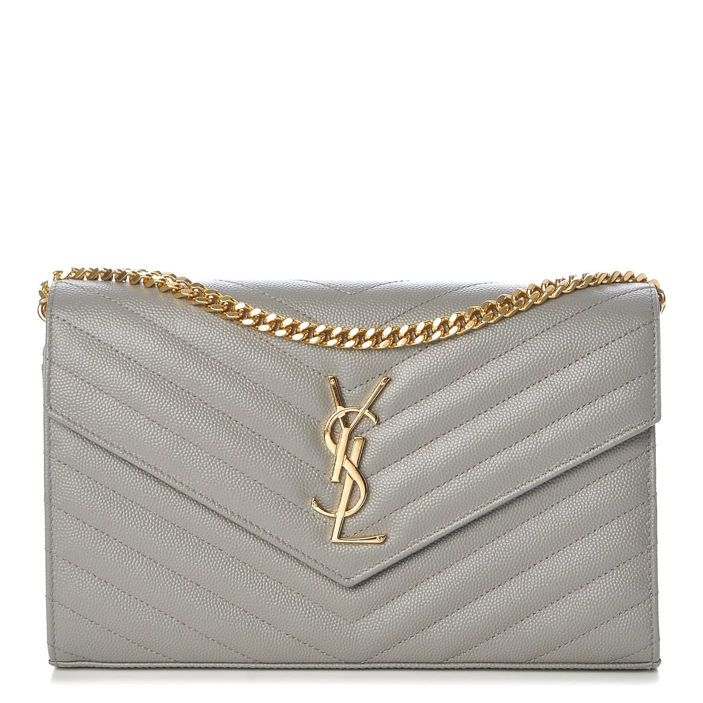 Grain De Poudre Matelasse Chevron Monogram Chain Wallet Fog